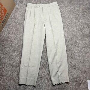 Berle Mens Pleated Dress Pants 34 Tan Wool Blend Straight Leg Trousers